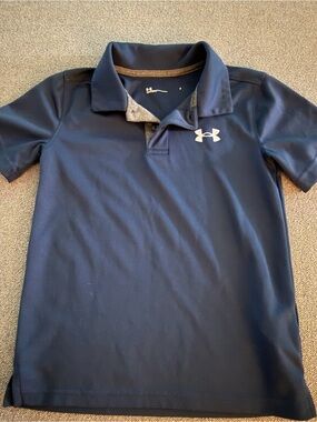 Under Armour Boys Navy Polo Shirt with White Logo Size 7